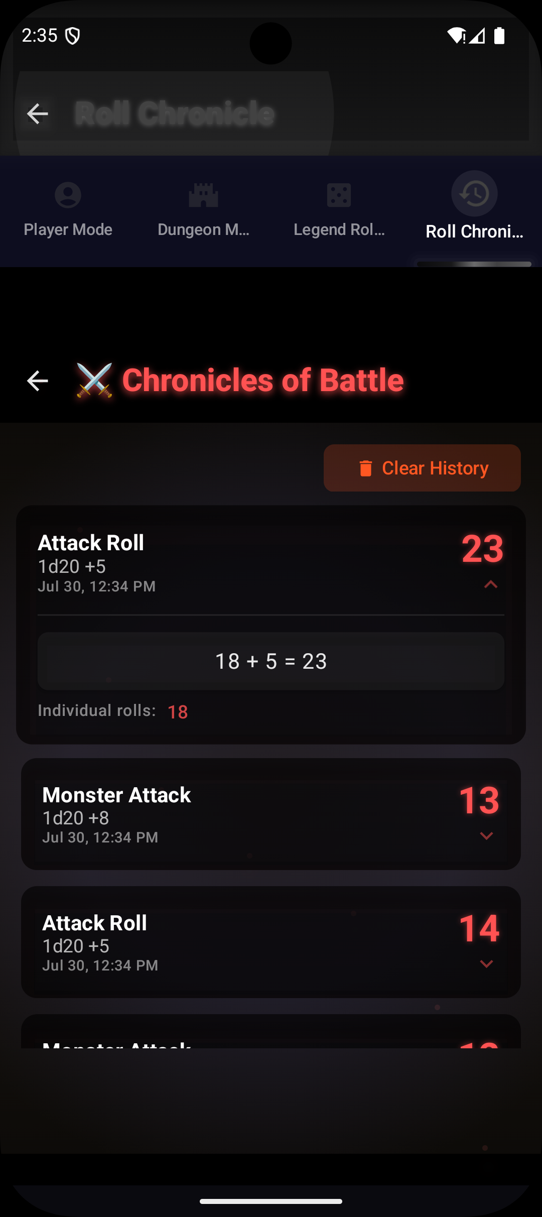 The Roll Chronicle — every roll logged