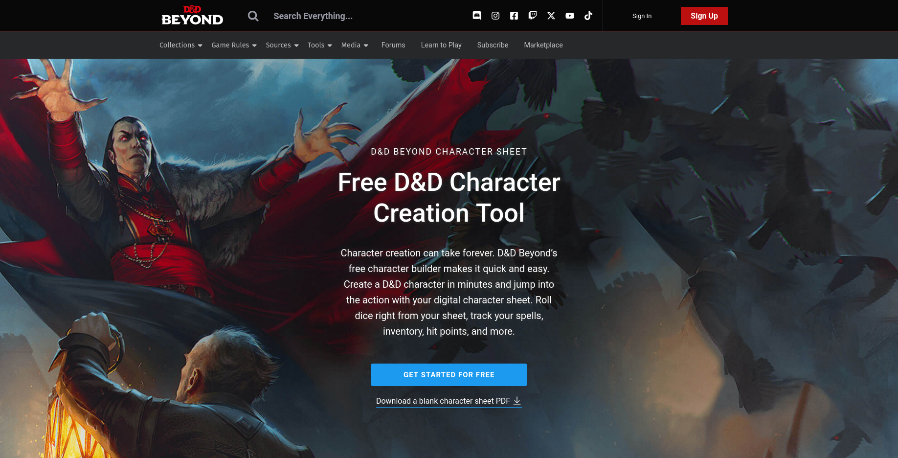 DnD Official Website screenshot