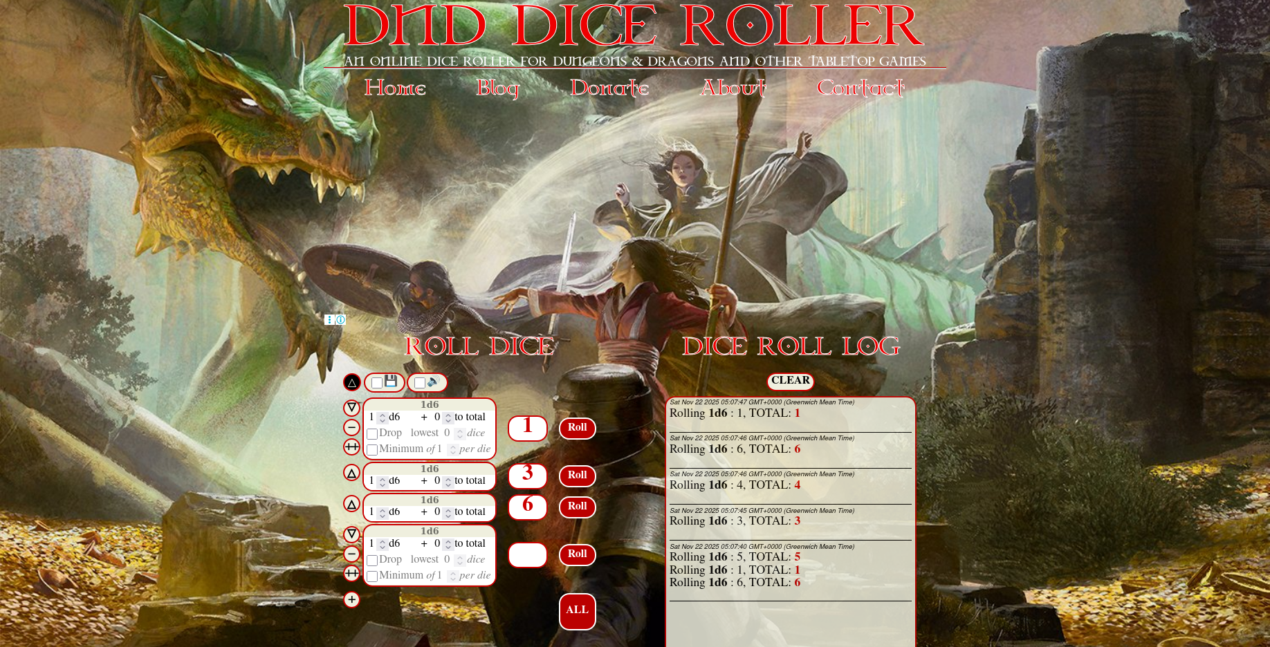 Preview of the dnddiceroller.com online dice roller